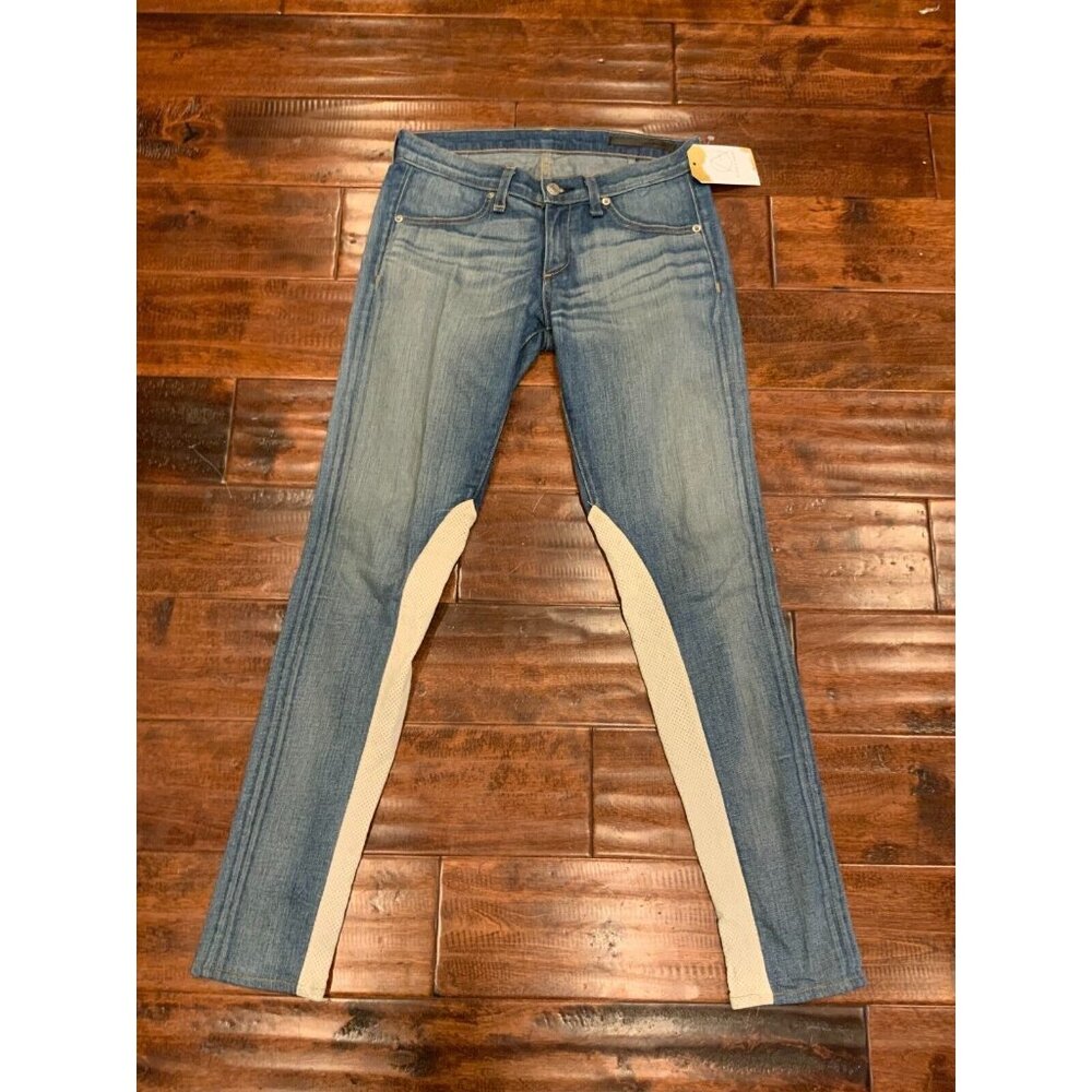 Rag & Bone Medium Wash Blue Skinny Jeans w/ White Perforated Inseam, Size 24